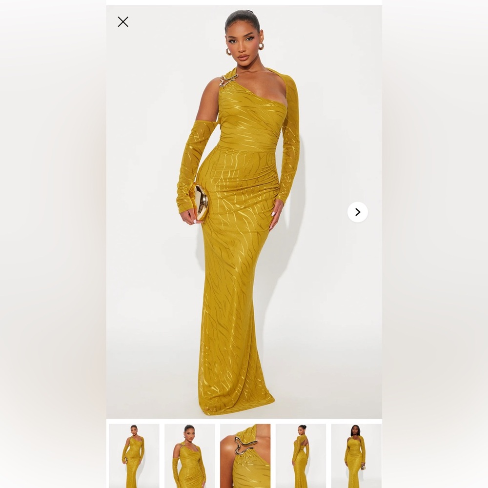 Fashion Nova Gold Long Sleeve Dress